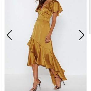 Yellow Satin Ruffle Maxi Dress (Nasty Gal)